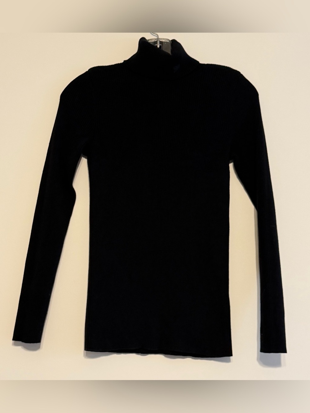 Lauren Ralph Lauren Black Ribbed Turtleneck Sweater S/P Monogram RL Logo Classic